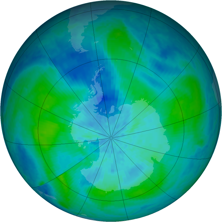 Antarctic ozone map for 10 March 2004